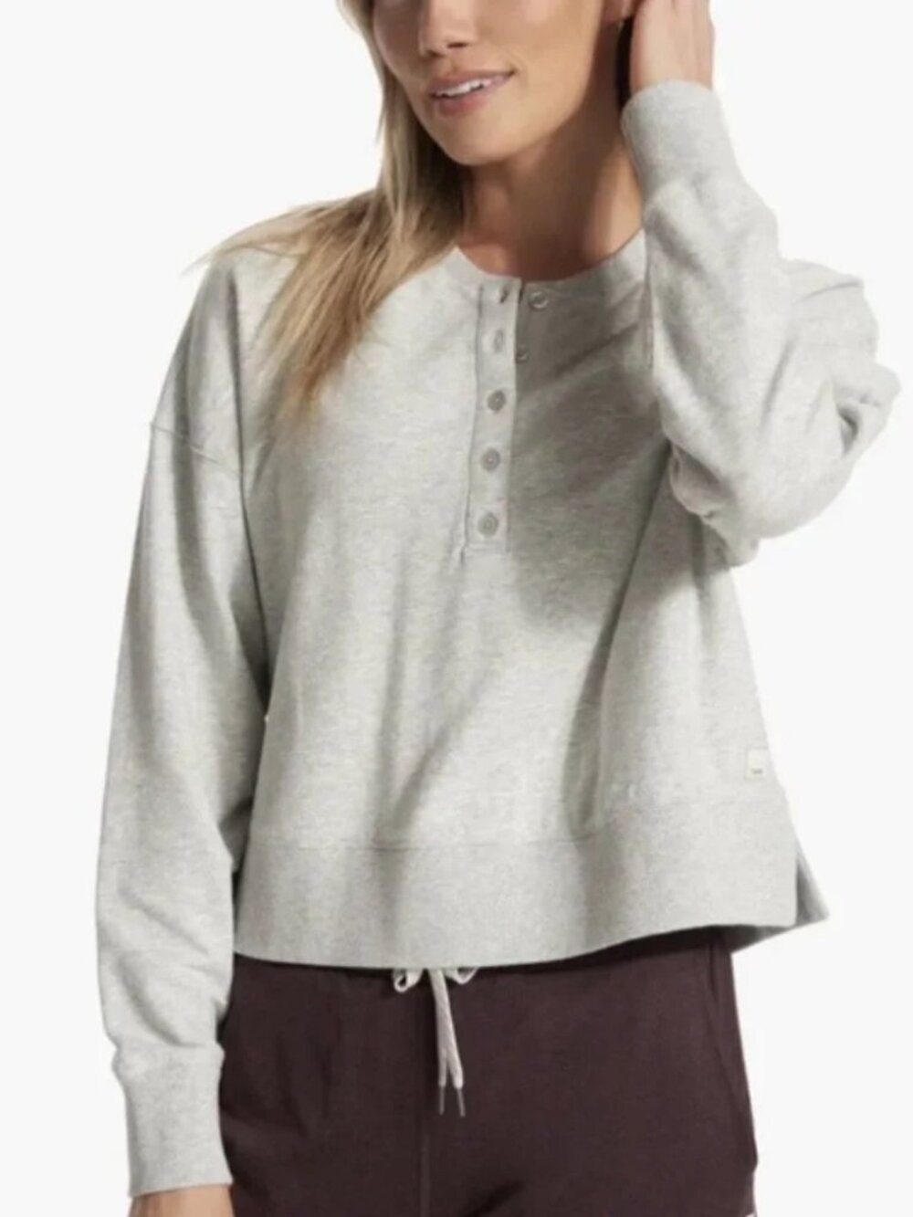 Vuori Light Gray Henley Scoop-Neck Pullover